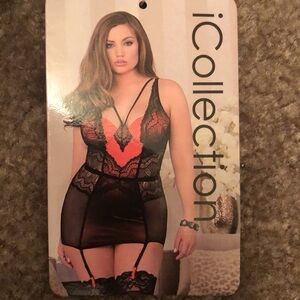 Icollection shiny lycra chemise with lace lingerie
